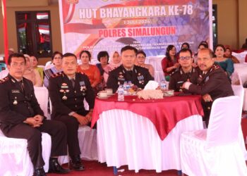 Kapolres Simalungun Saksikan Upacara Pembinaan Tradisi HUT Bhayangkara Ke - 78 Secara Streaming.