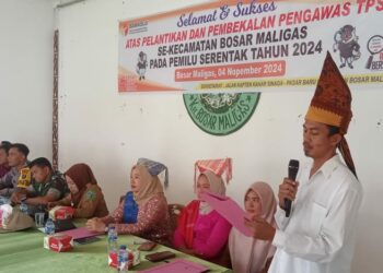Polsek Bosar Maligas Hadiri Pelantikan Pengawas TPS, Tegaskan Pentingnya Netralitas dalam Pilkada Serentak 2024.