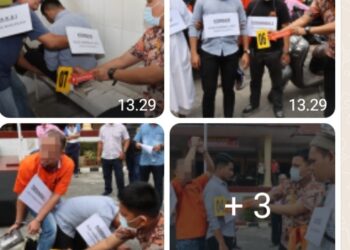 Satreskrim Polres Pematangsiantar Peragakan 07 Adegan Dalam Rekontruksi Kasus Pembunuhan Secara Bersama - Sama.