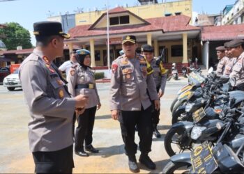 Jelang Puncak Pemilu 2024, Kapolres Pematangsiantar Cek Kesiapan Almatsus & Kendaraan Patroli Sat Samapta.