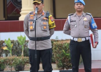 Kapolres Pematangsiantar Pimpin Pergesaran Pasukan Pengamanan TPS Pemilu 2024.