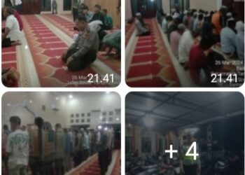 Kondusivitas Sholat Tarawih di Masjid Uswatun Hasanah Dijaga Ketat Polsek Tanah Jawa.
