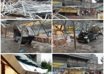 Kapolsek Siantar Timur Cek Rubuhnya Teratak Kanopi Suzuya Merdeka Mall.