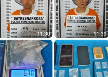 Polres Pematangsiantar Tangkap Dua Pria Asal Simalungun Miliki Sabu 6,70 Gram.