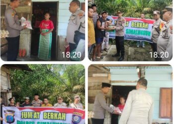 Polsek Tanah Jawa Gelar Jumat Berkah : Berbagi Sembako di Nagori Buntu Bayu.