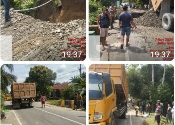 Polres Simalungun Amankan Perbaikan Jalan Putus di Tanah Jawa, Lalu Lintas Dialihkan.