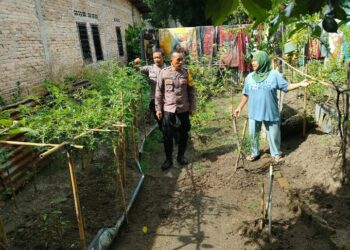 Dukung Ketahanan Pangan Bhabinkamtibmas Kelurahan Basorma Ajak Warga Memanfaatkan Pekarangan Rumah Menanam Tanaman.