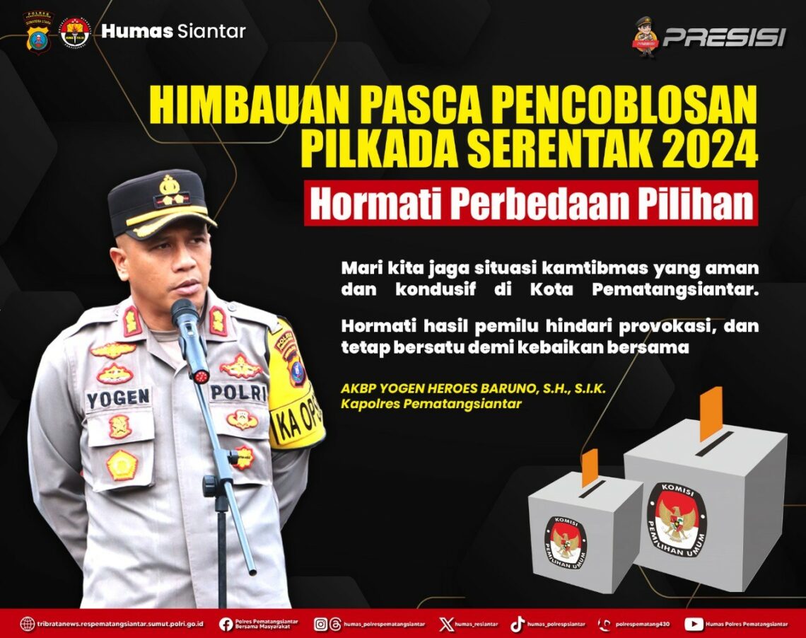 Pemungutan Suara Pilkada Berjalan Aman & Kondusif, Kapolres Pematangsiantar Ucapkan Terima Kasih Kepada Masyarakat