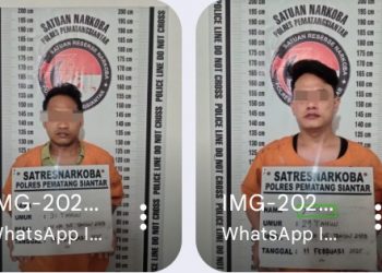 Polres Pematangsiantar Gagalkan Dua Pria Asal Simalungun Diduga Edarkan Sabu di Jalan Sumber jaya.