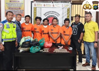 Polres Simalungun Bongkar Jaringan Narkoba 2,5 Kg Ganja di Kawasan Wisata Danau Toba, Lima Tersangka Diamankan.