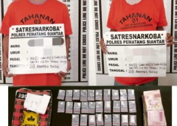 Polres Pematangsiantar Tangkap Dua Diduga Pengedar Sabu 68 Paket Diamankan.