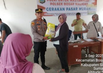 Polsek Bosar Maligas Gelar Pasar Beras Murah SPHP Bersama Bulog Dukung Program Ketahanan Pangan Presiden Prabowo.