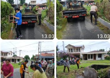 Jadikan Lingkungan Bersih, Bhabinkamtibmas Polsek Siantar Marihat Gotong Royong di Jalan Farel Pasaribu Atas.