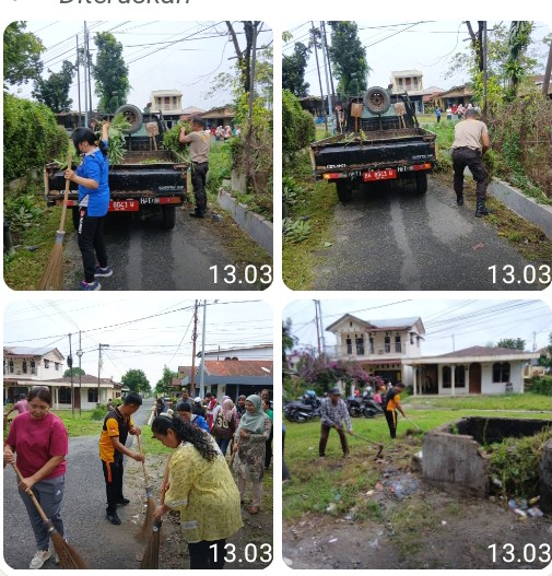 Jadikan Lingkungan Bersih, Bhabinkamtibmas Polsek Siantar Marihat Gotong Royong di Jalan Farel Pasaribu Atas.