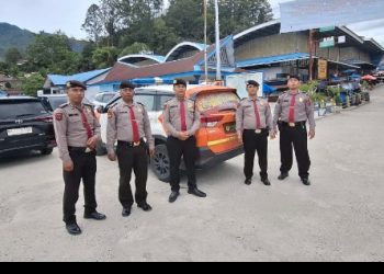 Jaga Parapat Tetap Aman, Sat Pam Obvit Polres Simalungun Patroli 10 Destinasi Wisata di Hari Minggu.