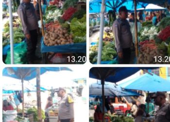 Antisipasi 3C, Bhabinkamtibmas Polsek Siantar Barat Patroli di Pasar Horas.