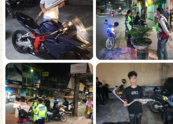 Jaga Ketertiban Dimalam Hari Polres Pematangsiantar Amankan Delapan Sepedamotor Knalpot Brong.