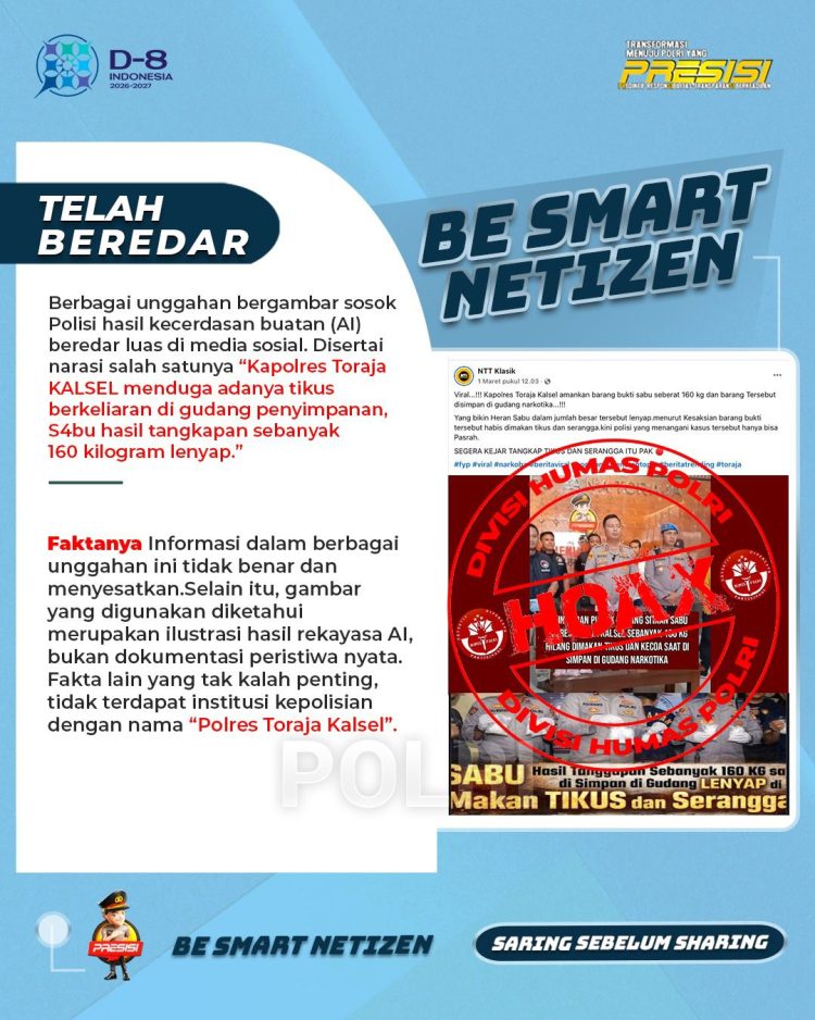 Humas Polres Simalungun Imbau Waspada Hoaks : Beredar Foto Palsu "Kapolres Toraja Kalsel" Rekayasa AI, Saring Sebelum Sharing.