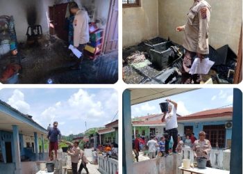 Polsek Bangun Respon Cepat Bantu Warga Tangani Kebakaran Tiga Rumah Kontrakan, Kerugian Ditaksir Rp 150 Juta.