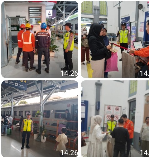 Polsek Siantar Barat Laksanakan Pengamanan Arus Balik Idul Fitri 1447 H di Stasiun Kereta Api.