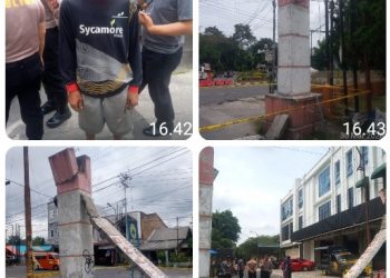 Gapura Kelurahan Ambruk, Polres Pematangsiantar Cek TKP.