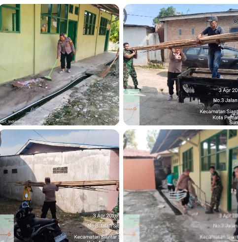 Bhabinkamtibmas Gotong Royong Bersama di Mesjid Nurul Huda.