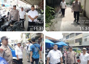 Cegah Guantibmas, Polsek Siantar Barat Patroli Jalan Kaki di Pasar Horas.