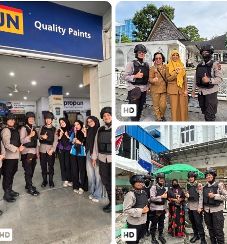 Srikandi Polwan Polres Pematangsianțar Gelar Patroli Dialogis dan Berikan Bunga Hari Kartini kepada Masyarakat.