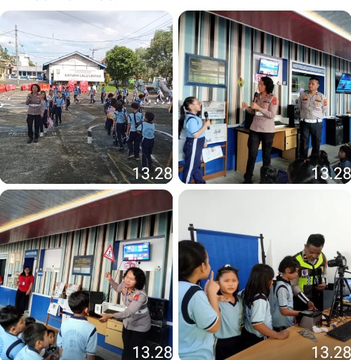 Polantas Menyapa, Sat Lantas Polres Pematangsiantar Edukasi Siswa Siswi SD Pentingnya Disiplin Berlalu Lintas Sejak Usia Dini.