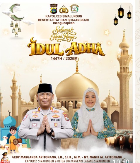 Polres Simalungun Sampaikan Ucapan Idul Adha 1447 H, Kapolres Tegaskan Semangat Kurban Perkuat Kepedulian Sosial Personel Polri.