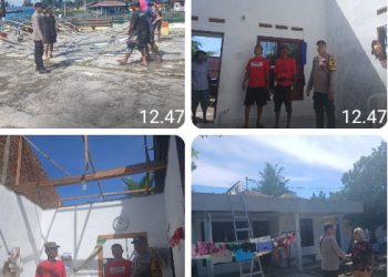 Bhabinkamtibmas Polsek Siantar Marihat Monitoring Rumah Warga Terdampak Angin Puting Beliung.