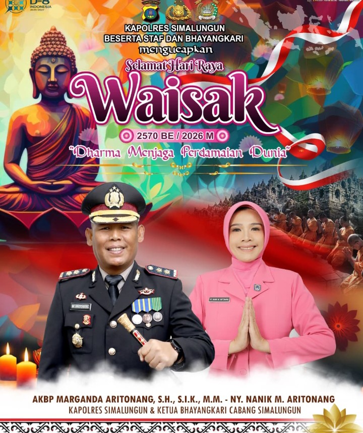 Kapolres Simalungun AKBP Marganda Aritonang Beserta Bhayangkari Sampaikan Selamat Hari Raya Waisak 2570 BE, Ajak Masyarakat Jaga Persatuan Bangsa.