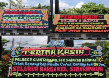 Berhasil Ungkap Kasus Pencurian Dengan Kekerasan, Polres Pematangsiantar Dibanjiri Papan Bunga Ucapan Selamat.