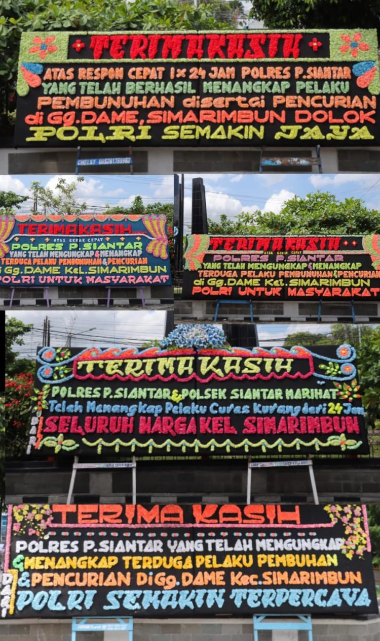 Berhasil Ungkap Kasus Pencurian Dengan Kekerasan, Polres Pematangsiantar Dibanjiri Papan Bunga Ucapan Selamat.