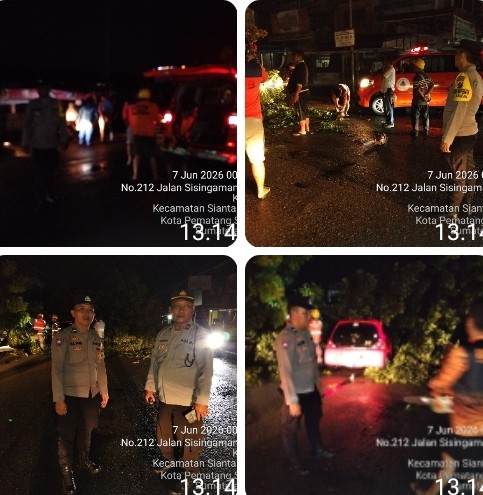 Antisipasi Macet, Polsek Siantar Utara Gatur Lalin Akibat Pohon Tumbang.