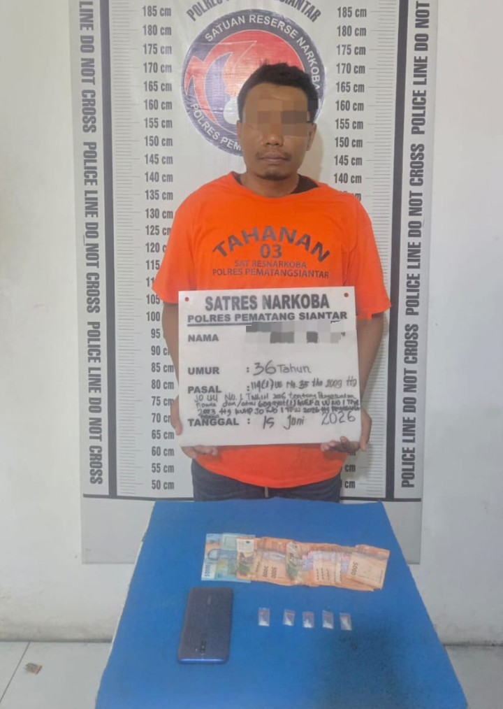 Polres Pematangsiantar Berhasil Amankan Pemilik 5 Paket Sabu di Jalan Melanthon Siregar.