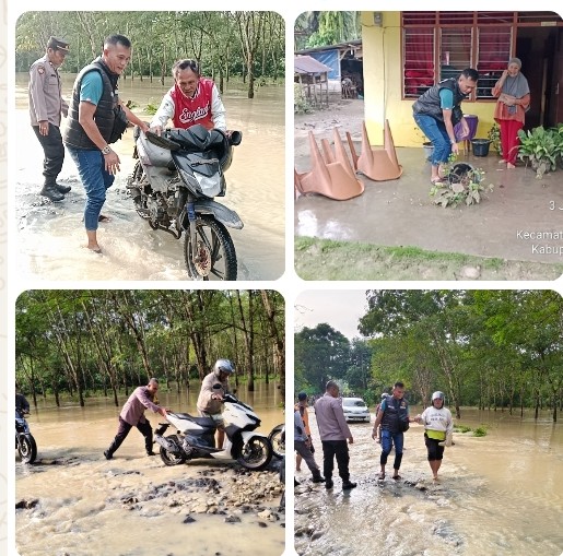 Tak Kenal Lelah, Personel Polsek Bosar Maligas Sigap Bantu Evakuasi & Salurkan Bansos Bagi Korban Banjir.
