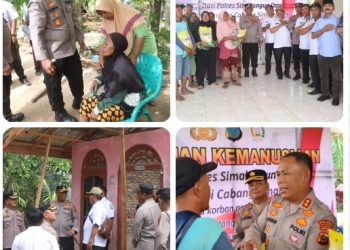 Kapolres Simalungun AKBP Marganda Aritonang Turun Langsung Salurkan Bantuan Kemanusiaan Untuk Korban Angin Puting Beliung di Talun Rejo.