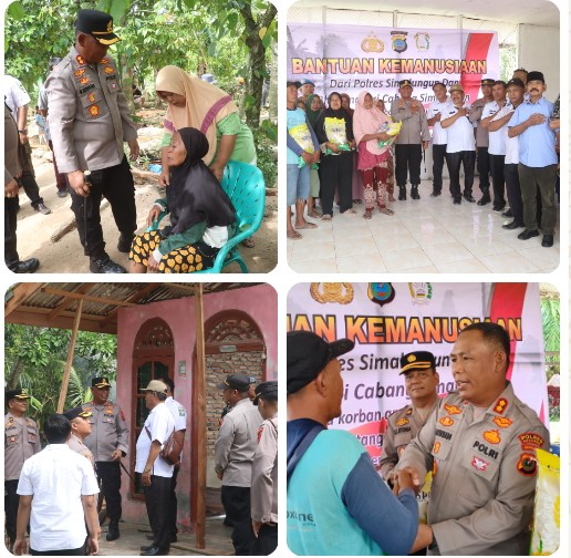 Kapolres Simalungun AKBP Marganda Aritonang Turun Langsung Salurkan Bantuan Kemanusiaan Untuk Korban Angin Puting Beliung di Talun Rejo.