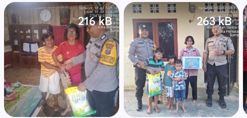 Polsek Siantar Marihat Salurkan Bansos HUT Bhayangkara Ke - 80 Kepada Masyarakat Membutuhkan.
