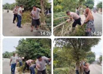 Jalin Kemitraan, Bhabinkamtibmas Polsek Siantar Martoba Gotong Royong di Blok II Jalan Sibatu batu.