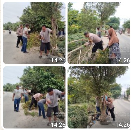 Jalin Kemitraan, Bhabinkamtibmas Polsek Siantar Martoba Gotong Royong di Blok II Jalan Sibatu batu.