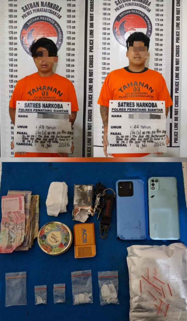 Polres Pematangsiantar Amankan Dua Pemuda Miliki Sabu 14,75 Gram di Jalan Seram.
