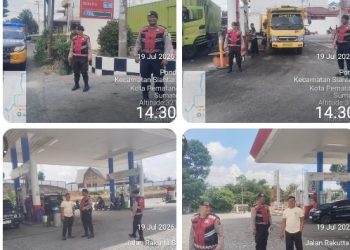 Pastikan Pengisian BBM di SPBU Aman, Sat Samapta Polres Pematangsiantar Laksanakan Pengamanan.