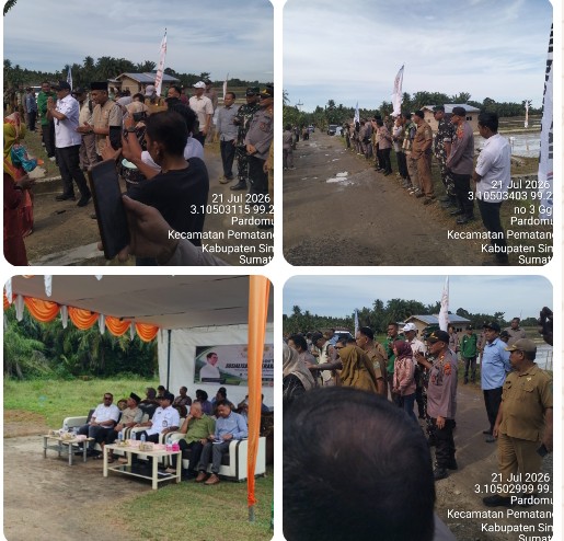 Dukung Ketahanan Pangan, Kapolsek Bandar Huluan Hadiri Gerakan Tanam Padi Serentak di Nagori Kandangan.