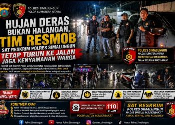 Hujan Deras Bukan Halangan, Tim Resmob Sat Reskrim Polres Simalungun Tetap Turun Ke Jalan Jaga Kenyamanan Warga.