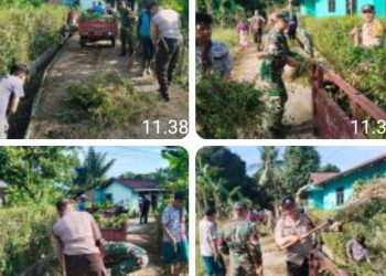 Bhabinkamtibmas Polsek Siantar Martoba Bersama 3 Pilar Gotong Royong di Jalan Tambun Timur.