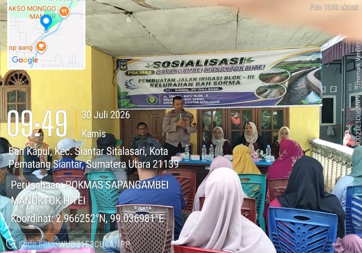 Bhabinkamtibmas Polsek Siantar Martoba Hadiri Sosialisasi Pengerjaan Pembuatan Jalan Irigasi.