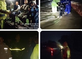 Sigap, Polsek Dolok Batu Nanggar Terjun Langsung Bantu Evakuasi Korban Banjir Luapan Sungai Sikam, 150 Rumah Warga Terdampak.