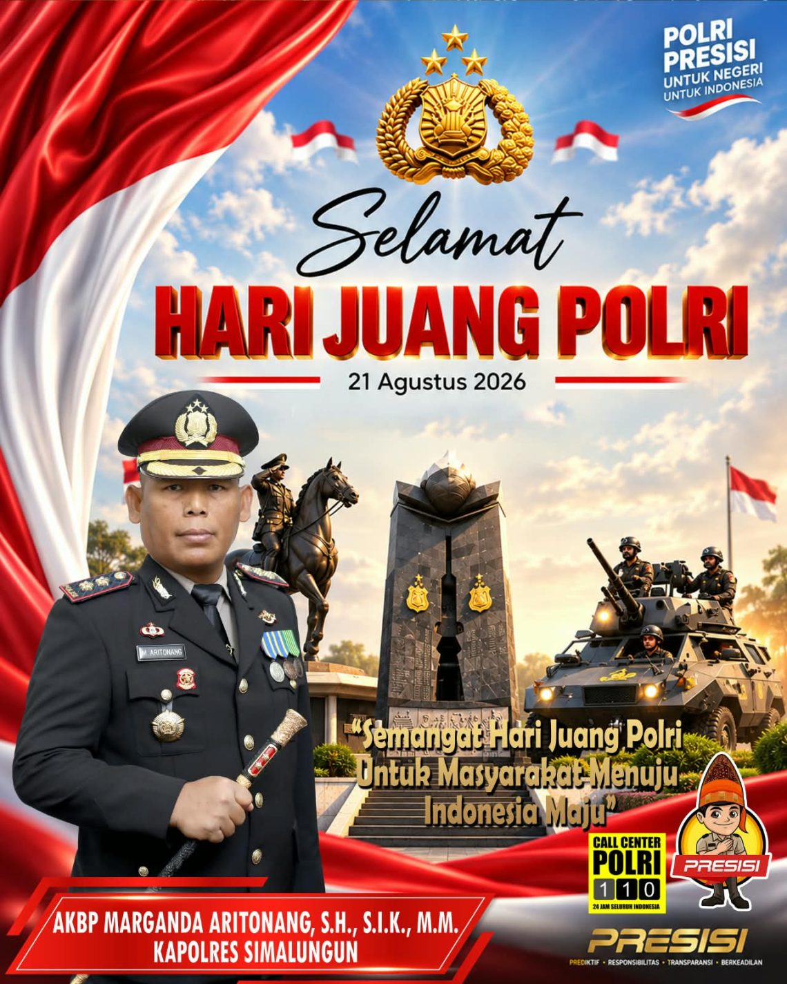 Kenang Semangat Proklamasi Polisi 1945, Kapolres Simalungun Ajak Personel Perkuat Pengabdian di Hari Juang Polri.